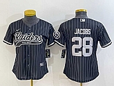 Women's Las Vegas Raiders #28 Josh Jacobs Black Team Big Logo With Patch Cool Base Stitched Baseball Jersey,baseball caps,new era cap wholesale,wholesale hats